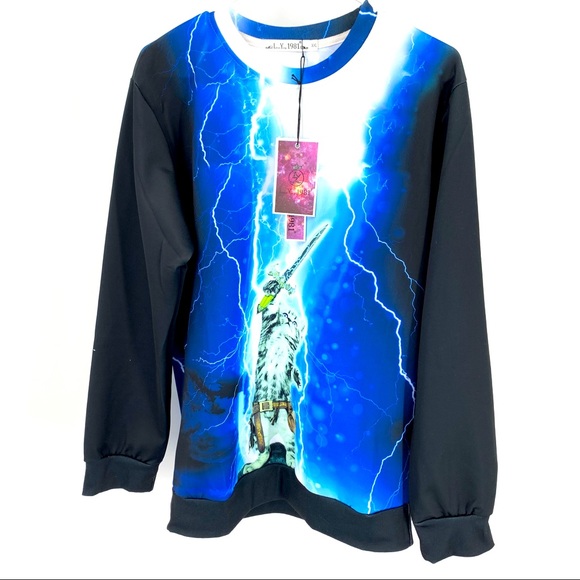 Linzi Yong 1981 Cat with Sword Graphic Sweatshirt - Picture 1 of 7